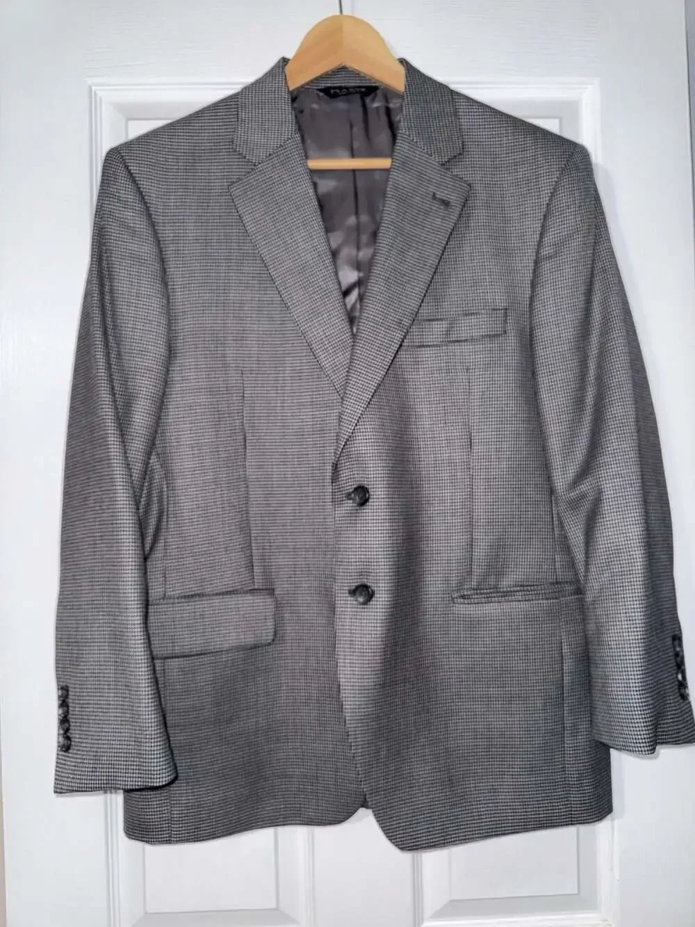 Jos. A. Bank Mens Grey Black Houndstooth Pattern Wool Blazer Sport Coat Jacket